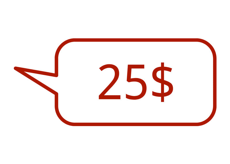 $25 inside speech bubble graphic