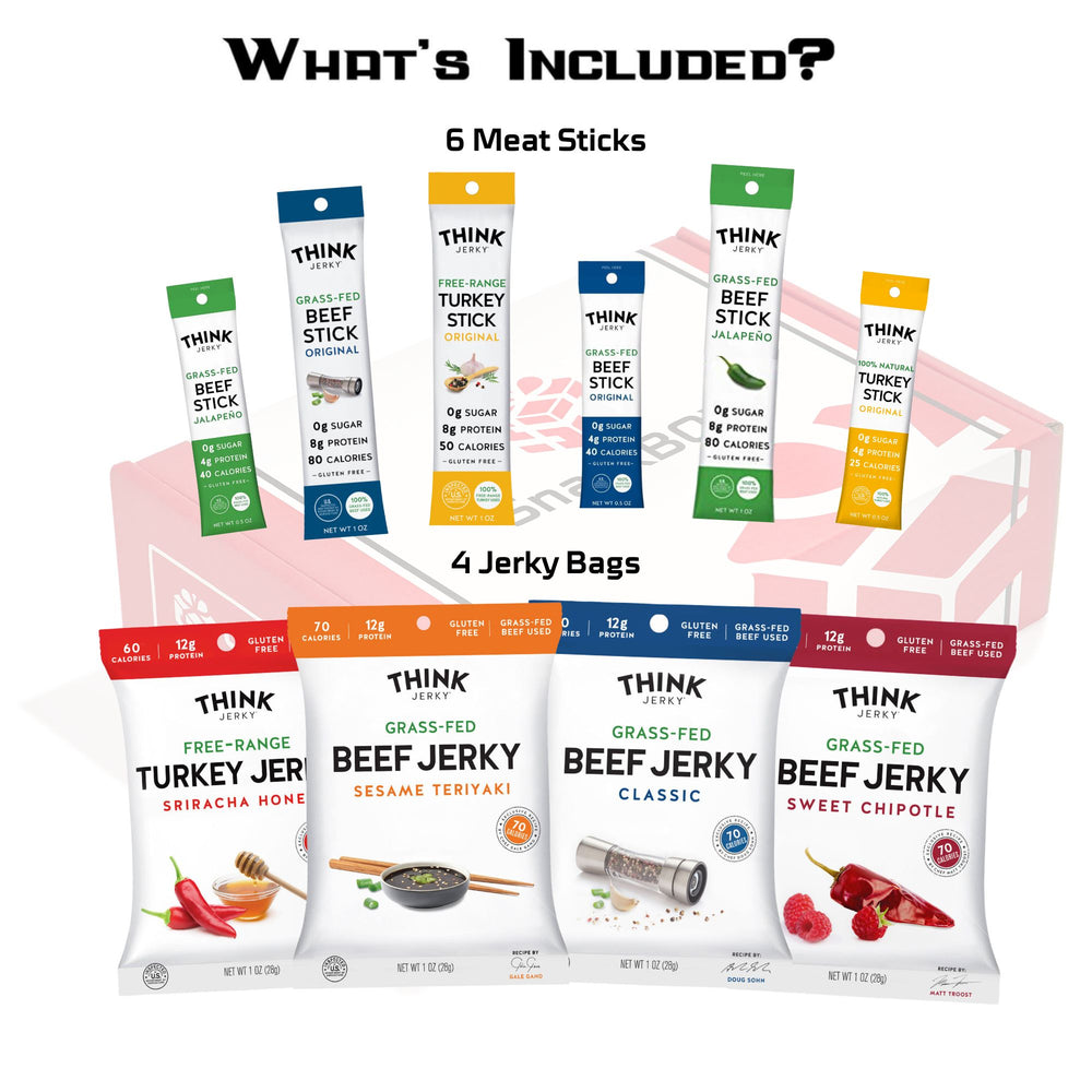 Think Jerky Beef Jerky Bags Beef Stick Jalapeno Original Turkey stick sriracha honey sweet chipotle classic and sesame teriyaki