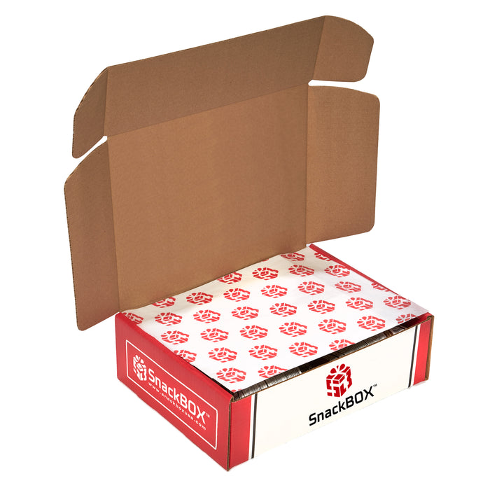 Open view of snack box with tissue paper