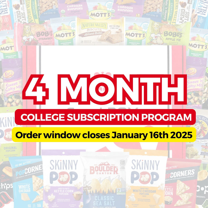 PREPAID (2025/2026) College Student SnackBOX Care Package Subscription Program | 4 Pack BUNDLE | January - April