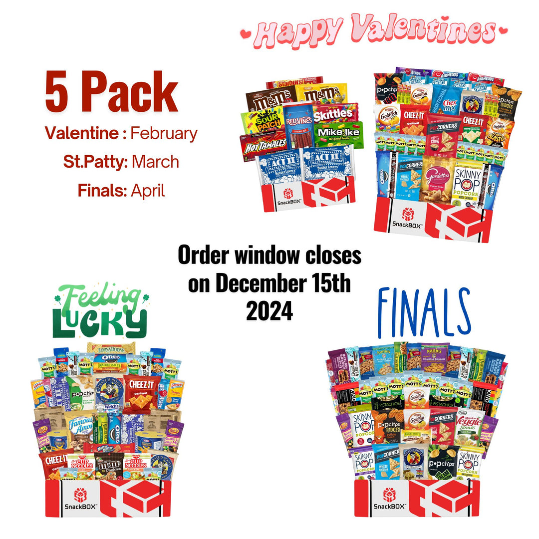 PREPAID (2024/2025) College Student SnackBOX Care Package Subscription Program | 5 Pack BUNDLE