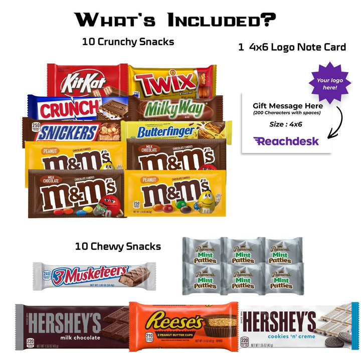 *NEW* Chocolate Candy Bar Box (20 Snacks) + Logo Note Card