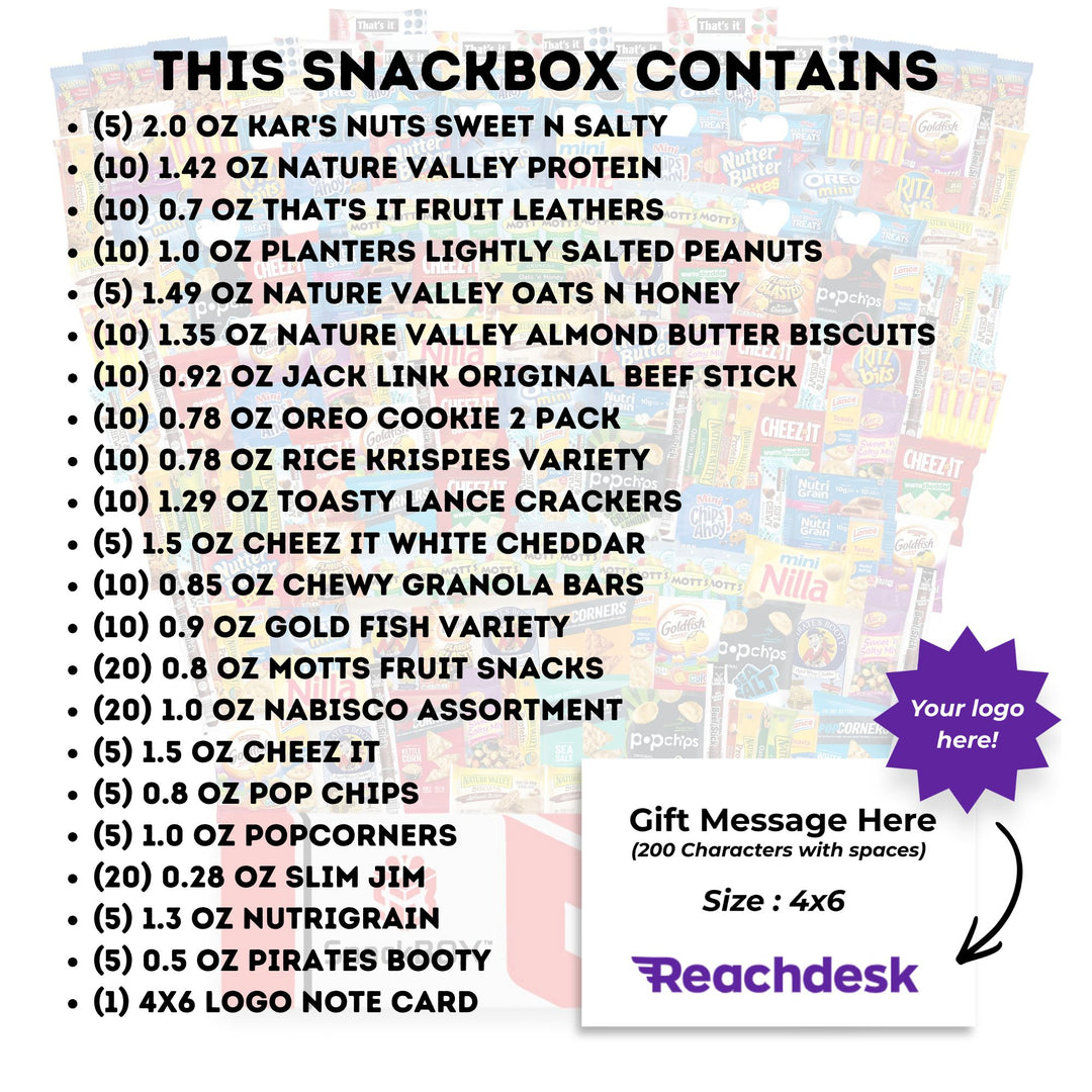 CLASSIC Office Variety Catering Care Package (200 Snacks) + Logo Note Card