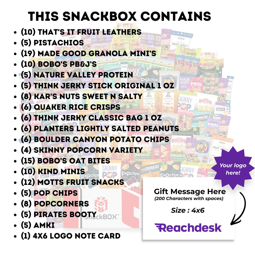 GLUTEN FREE OFFICE VARIETY CATERING CARE PACKAGE (150 Snacks) + Logo Note Card