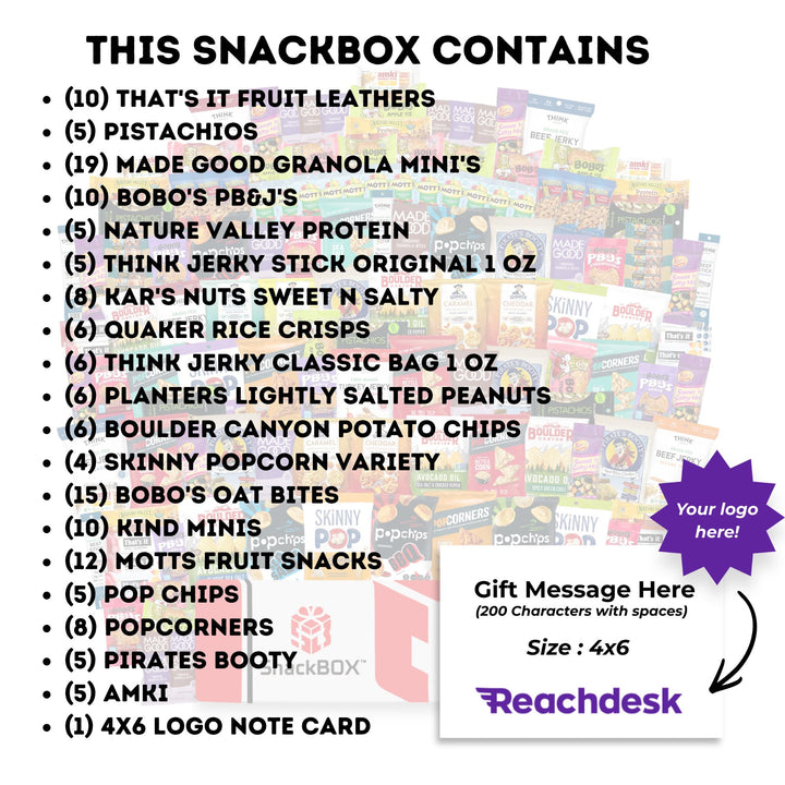 GLUTEN FREE OFFICE VARIETY CATERING CARE PACKAGE (150 Snacks) + Logo Note Card