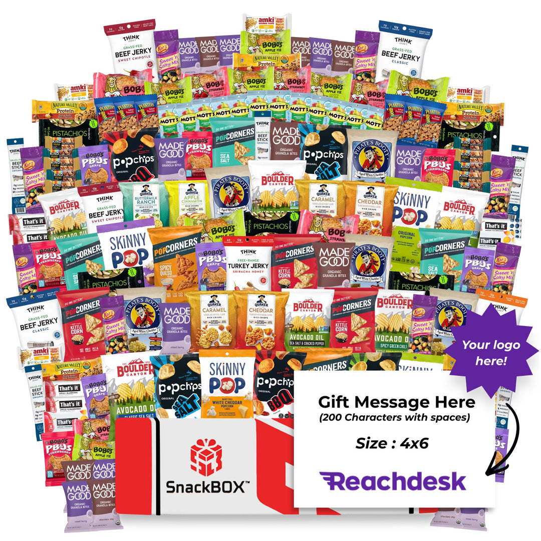 GLUTEN FREE OFFICE VARIETY CATERING CARE PACKAGE (150 Snacks) + Logo Note Card
