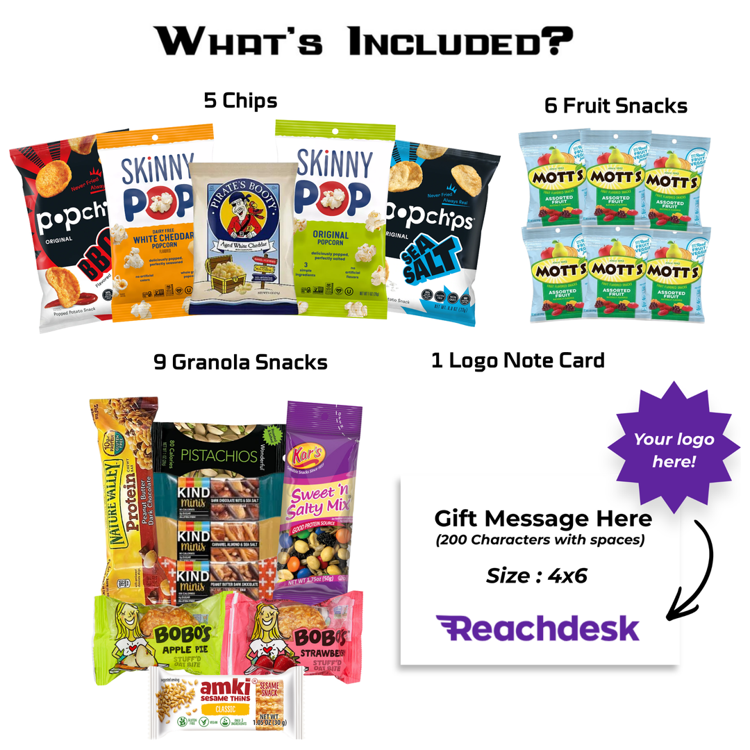 Gluten Free Care package (20 Snacks) + Logo Note Card
