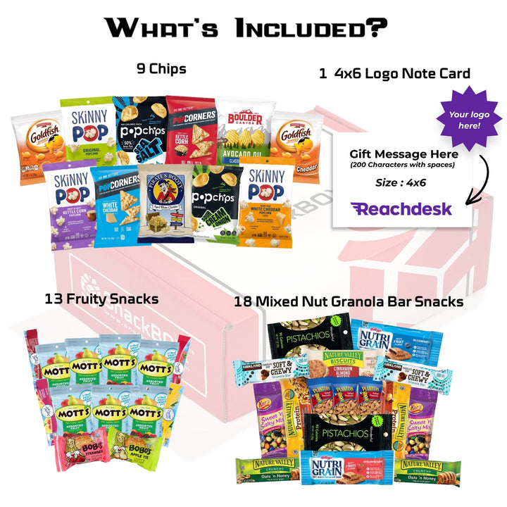 Healthy Snacks Assortment Care Package (40 Snacks) + Logo Note Card