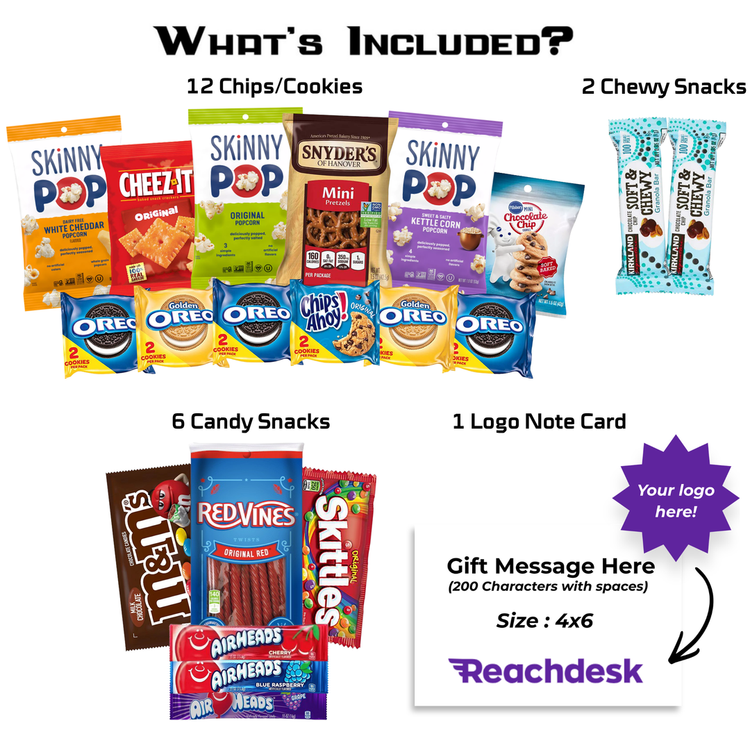 Movie Night Care pacakge (20 Snacks) + Logo Note Card