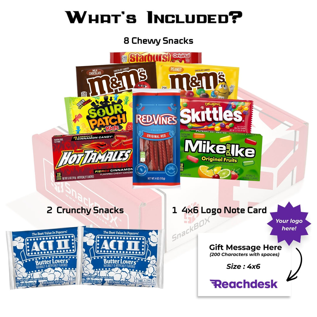 Movie Night Care Package (10 Snacks) + Logo Note Card