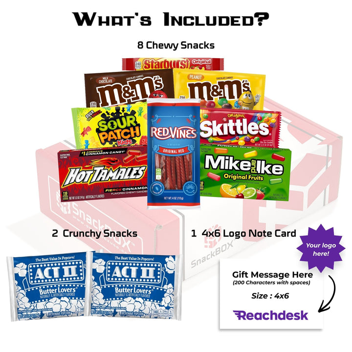 Movie Night Care Package (10 Snacks) + Logo Note Card