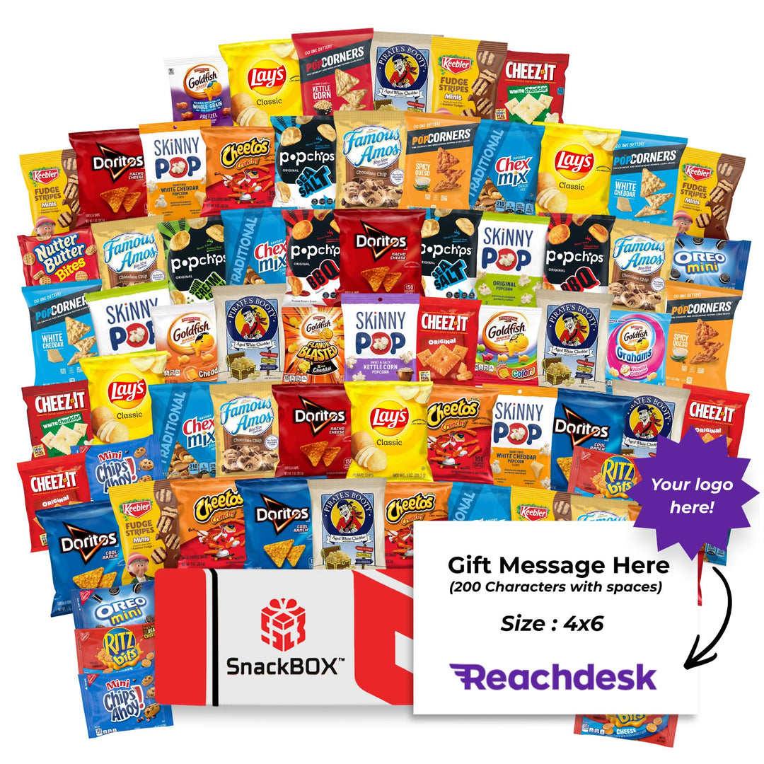 OFFICE CHIPS & COOKIES CATERING VARIETY CARE PACKAGE (70 Snacks) + Logo Note Card