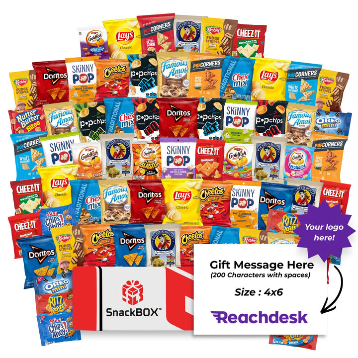 OFFICE CHIPS & COOKIES CATERING VARIETY CARE PACKAGE (70 Snacks) + Logo Note Card