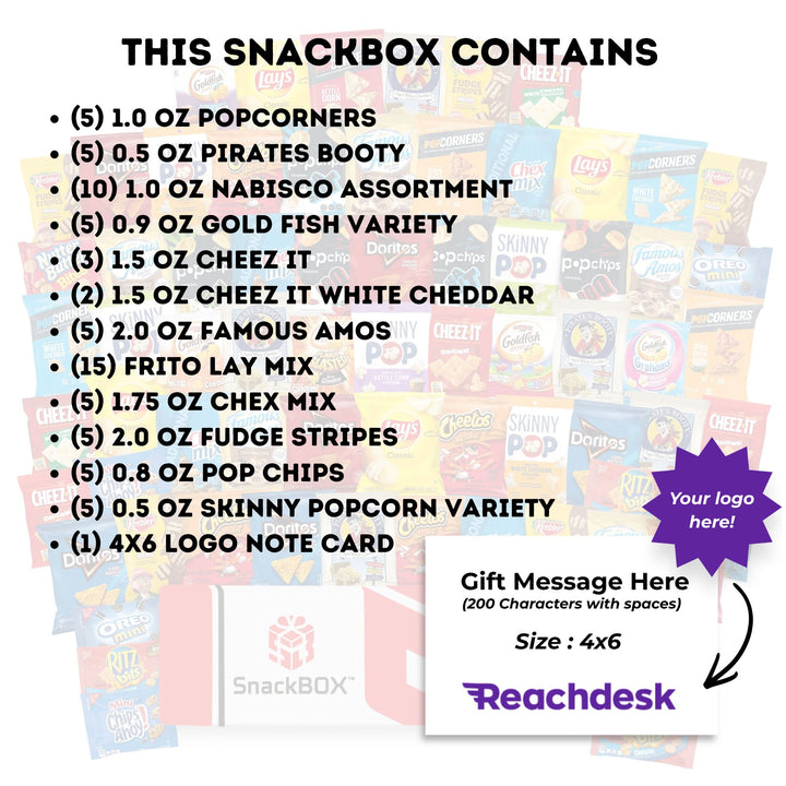 OFFICE CHIPS & COOKIES CATERING VARIETY CARE PACKAGE (70 Snacks) + Logo Note Card