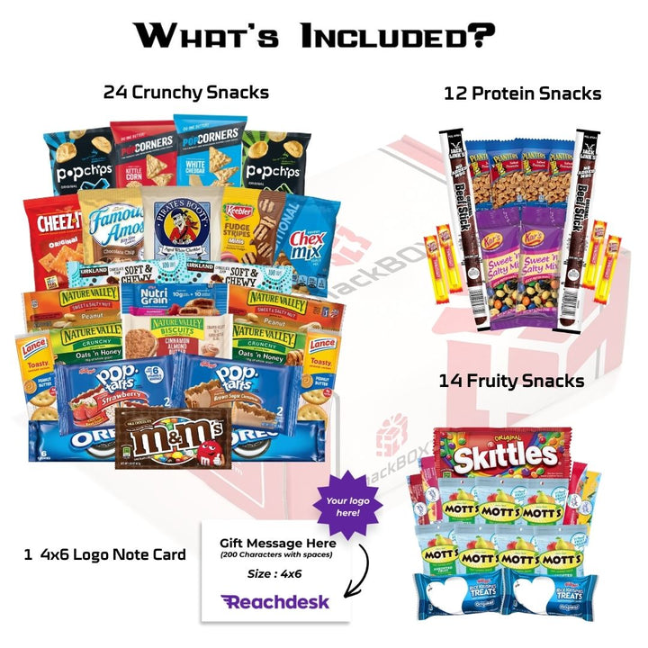 Original SnackBOX Care Package (50 Snacks) + Logo Note Card