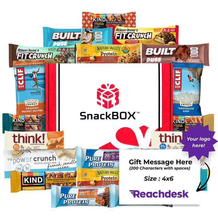 The Builder's Protein Care Package (20 Snacks) | From SnackBOX + Logo Note Card