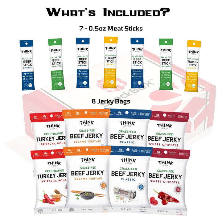 Autodesk - Think Jerky Grass Fed Beef Free Range Turkey Jerky Care Package (15 Snacks) | By SnackBOX