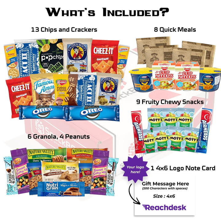 *Quick Meals* Original SnackBOX Care Package (40 Snacks) + Logo Note Card