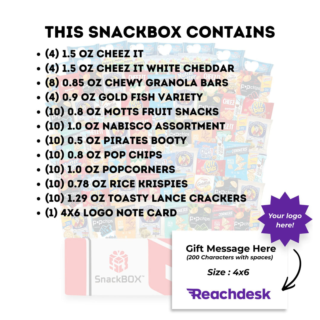 CLASSIC Office Variety Catering Care Package (90 Snacks) + Logo Note Card