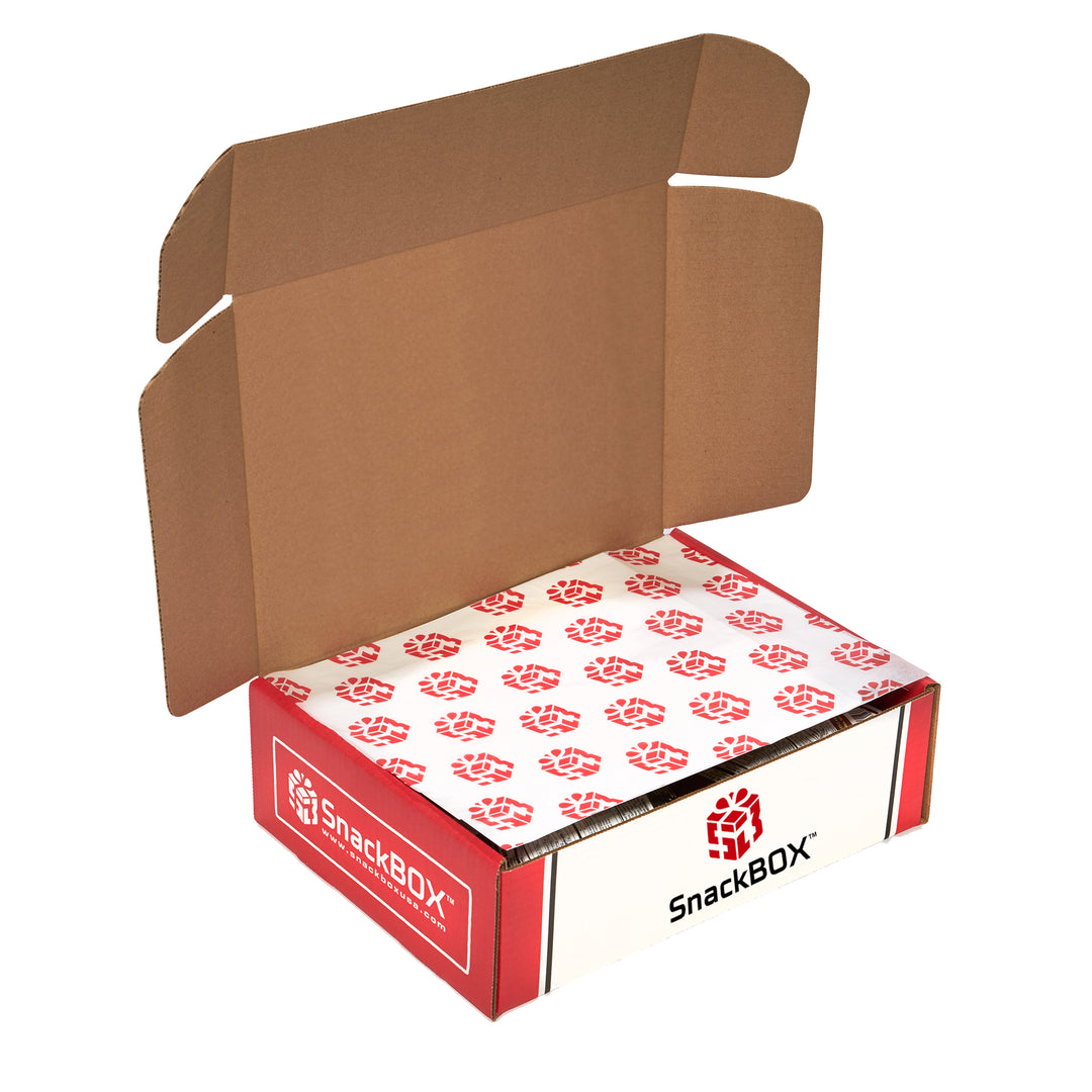 open view of snack box with tissue paper