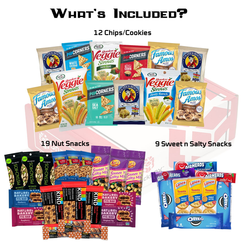 KOSHER Snacks Assortment Care Package (40 Count) Air heads, king bar mini, gif bars, oreos, pistachios, famous amos, veggie straw, pirates booty, kind granola bar, planters peanuts, lance toasty peanut butter crackers, kars trail mix, popcorners