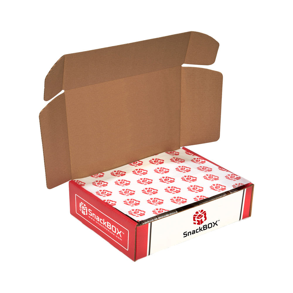 open view of snack box with tissue paper